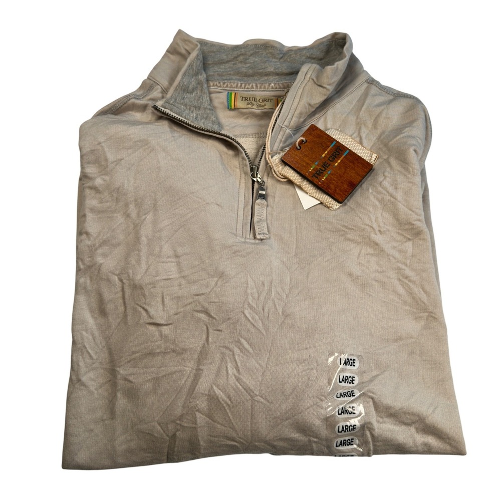 True Grit Pullover Quarter Zip Pebble Beige Tan Solid Large NWT
